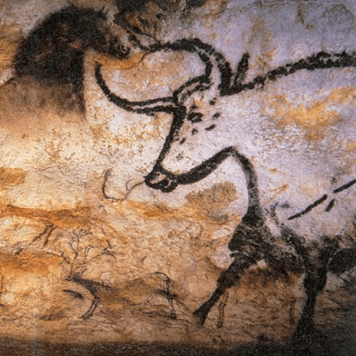 Cave paintings from Lascaux caves depicting prehistoric animals.